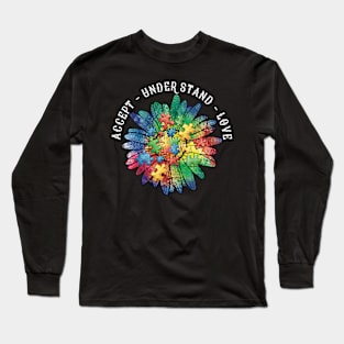 Floral Autism Awareness Daisy Flower Accept Understand Love Puzzle Long Sleeve T-Shirt